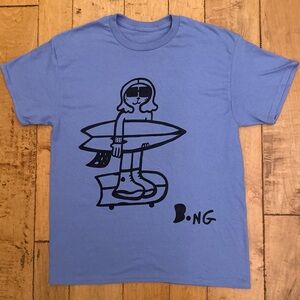 Blue Graphic T-Shirt with Surfing Dog Design